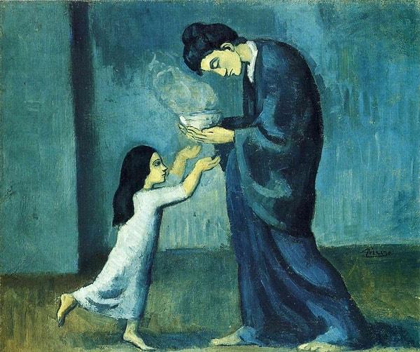 Tablomuz ayrıca Picasso’nun sadece mavi ve mavi-yeşil tonlarını kullanarak yani esasen tek renkli eserler yaptığı Periodo Azul’un (Mavi Dönem) sonu oldu!