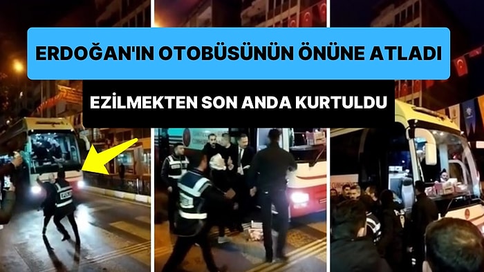 Cumhurbaşkanı Erdoğan'ın Otobüsünün Önüne Atlayan Kadın Ezilmekten Son Anda Kurtuldu