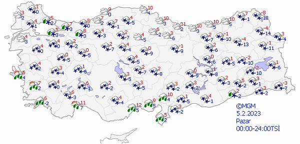 Meteoroloji, 5 Şubat Pazar gününe dair güncel hava durumu raporlarını paylaştı.