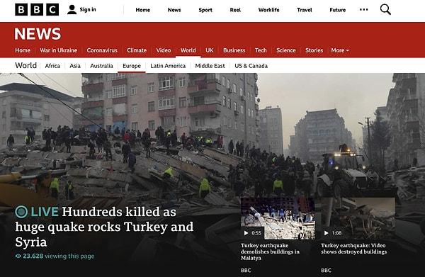 5. BBC - 'Türkiye ve Suriye'de meydana gelen depremde yüzlerce kişi öldü'