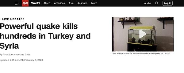7. CNN World - 'Türkiye ve Suriye'de gerçekleşen şiddetli deprem yüzlerce kişiyi öldürdü'