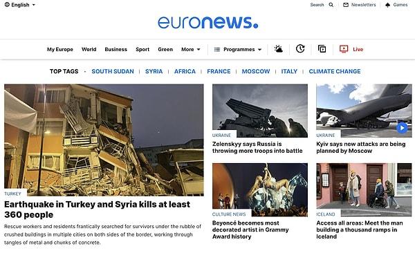 11. Euro News - 'Türkiye ve Suriye'deki depremde en az 360 kişi öldü'