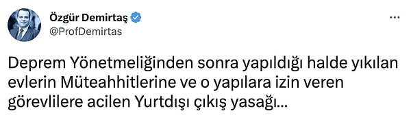 Deprem yönetmeliğinden sonra yapılan binaların yıkılması büyük tepkilere yol açtı. Birçok kullanıcı müteahhitlerin yargılanması gerektiğini söyledi.