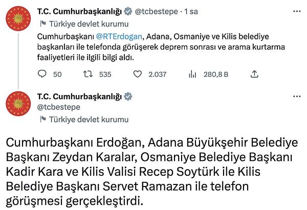 Tepkilerin ardından Adana Büyükşehir Belediye Başkanı Zeydan Karalar'ın da arandığı Beştepe tarafından bildirildi.