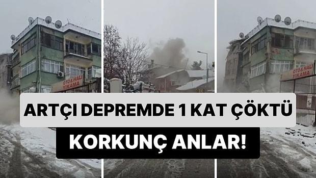 Artçı Depremler Sırasında Malatya'da Bir Binanın 1 Kat Çöktüğü Korkunç Görüntüler