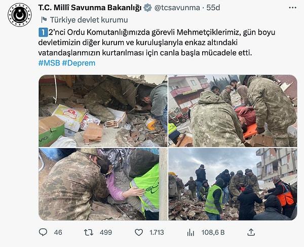 Sosyal medyadan gelen tepkiler bu şekildeydi fakat TSK Twitter hesabından gün içinde yaptıkları çalışmalarla ilgili paylaşımlar yaptı.