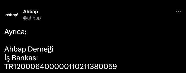 Ahbap Derneği Deprem Bağışı Nasıl Yapılır? Ahbap Derneği Yardım Yapmak İçin IBAN numarası 9 s 85824a6283503add845d3709c2111e0ed35a6b30