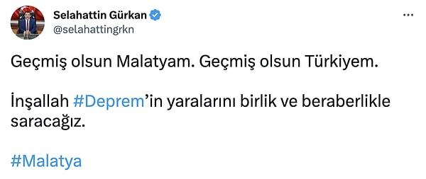 Gürkan'ın "Geçmiş olsun Malatyam, geçmiş olsun Türkiyem. İnşallah depremin yaralarını birlik ve beraberlikle saracağız" açıklamasıyla paylaştığı video sosyal medyada büyük yankı uyandırdı.