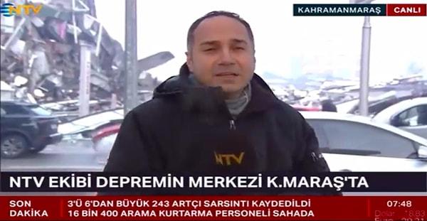 Benzer bir durum da bu sefer NTV canlı yayınında Yağız Şenkal'ın depremzedelerin yardımların yetersizliğiyle ilgili şikayetlerini belirtirken oldu.