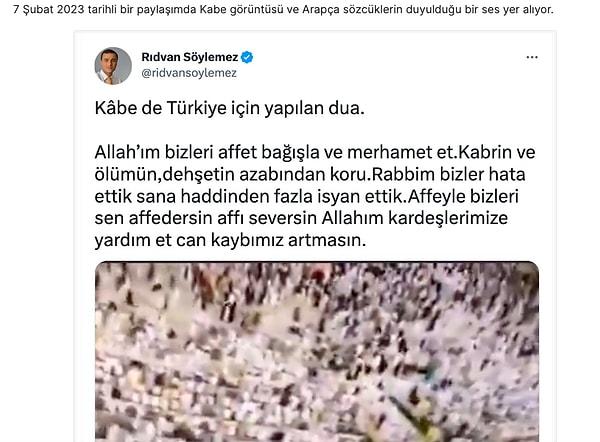 7. Videonun Türkiye’deki depremin ardından Kabe’de okunan duayı gösterdiği iddiası: YANLIŞ