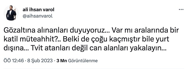 Ali İhsan Varol hükümeti eleştirdikleri için gözaltına alınan kişiler hakkında paylaştı.