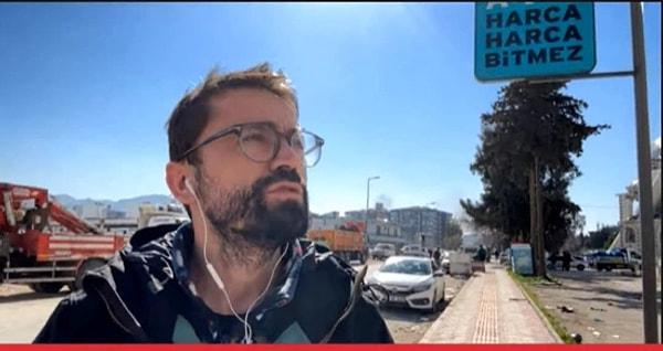 Adem Metan, Cüneyt Özdemir'in YouTube yayınına canlı olarak bağlandığı sırada Hatay'daki durumu anlatıyordu. O anlarda deprem oldu.