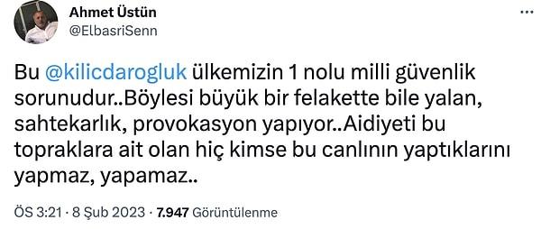 Ahmet Üstün isimli bir Twitter kullanıcısı ise başta afet bölgesinde bulunan muhalif liderlere...