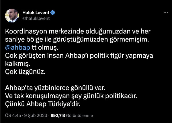 Herkesin ayakta alkışladığı bu dayanışmayı bazılarının politikleştirmesi üzerine Haluk Levent şöyle bir açıklama yaptı 👇