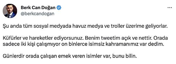 Tepkilerin ardından Doğan, sosyal medyanın üzerine geldiğini söylediği bu paylaşımı yaptı.