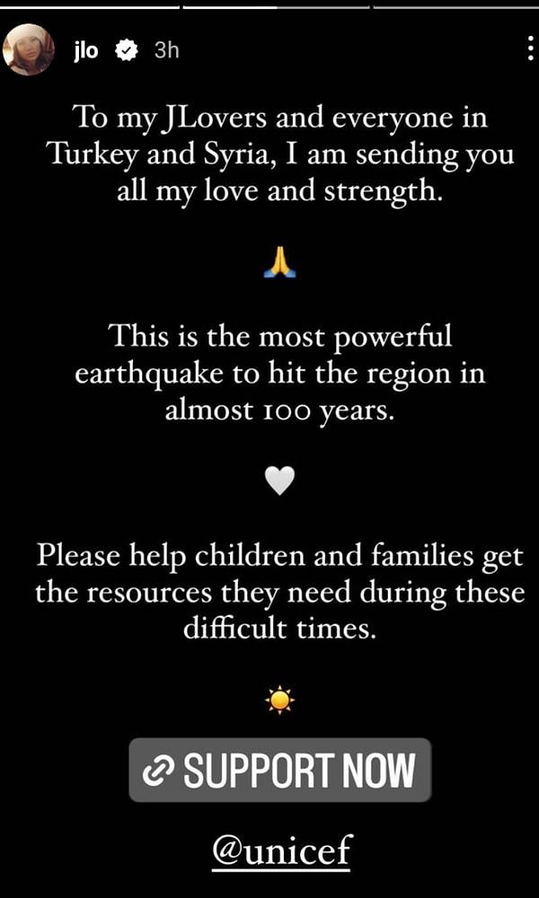 JLo: ''It's the strongest earthquake in the century. Please help children and families to get the resources they need during this difficult time.''