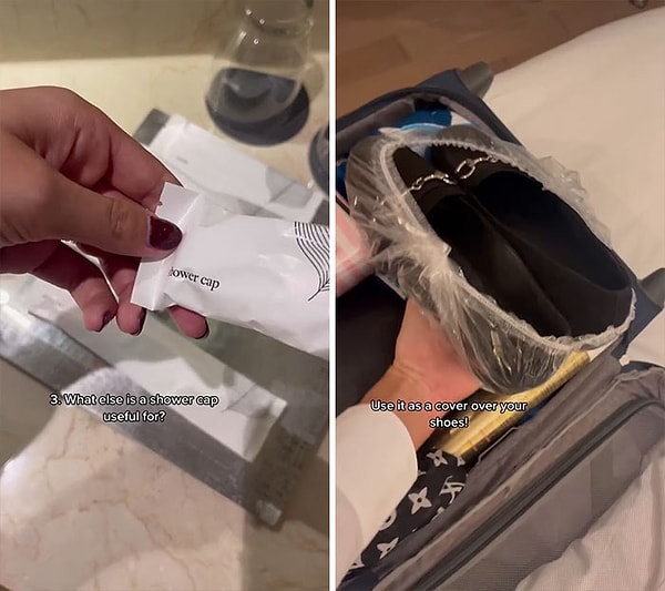 Используйте шапочку для душа как чехол для вашей обуви!