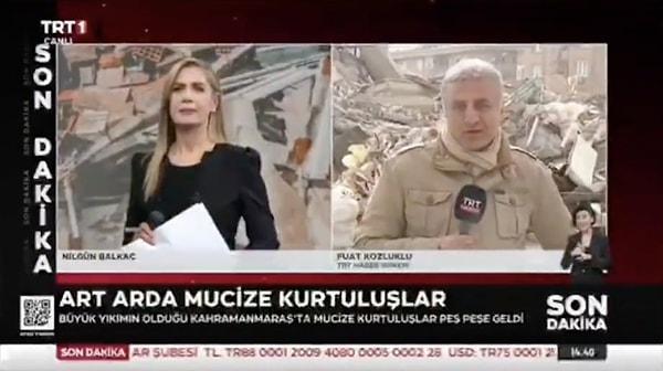 Felaketin merkezi olan Kahramanmaraş'tan Nilgün Balkaç ve TRT izleyenlerine durumu aktaran Fuat Kozluklu'nun yanına bir depremzede yaklaştı.