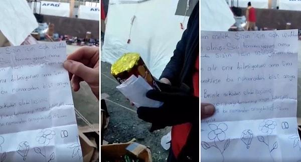 O deprem bölgesine yardım gönderenlerden birisi de Melek Nur Uğurlu isimli bir çocuk gönderdiği Çokoprens'İn üzerine yapıştığı mektup ile gözyaşlarına boğdu.