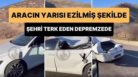 Tavanı ve Bagaj Kısmı Ezilen Aracıyla Deprem Bölgesini Terk Eden Vatandaş