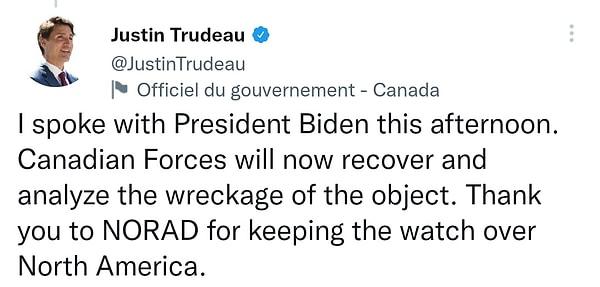 ABD Başkanı Biden ile konuştuğunu aktaran Trudeau diğer paylaşımında şunları kaydetti 👇