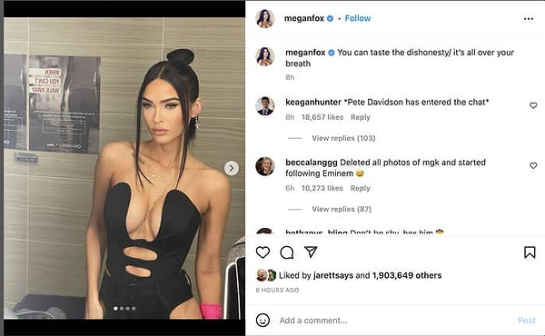 Ходя все предполагают, что пара рассталась, ни Меган ни Machine Gun Kelly никак это не прокомментировали.