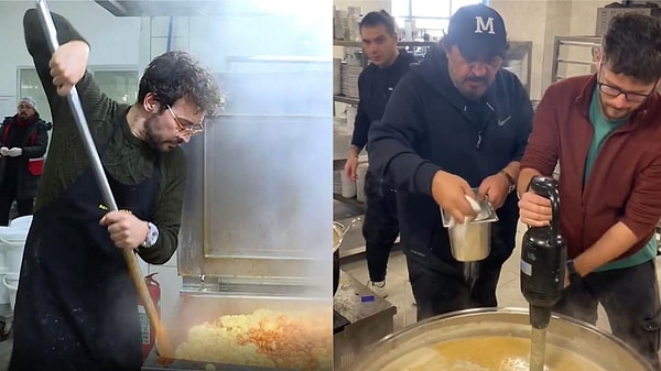 Masterchef ekibinden Mehmet Yalçınkaya ve Danilo Zanna günlerdir deprem bölgesinde depremzedeler için Sahra mutfaklarında iş başındalar.