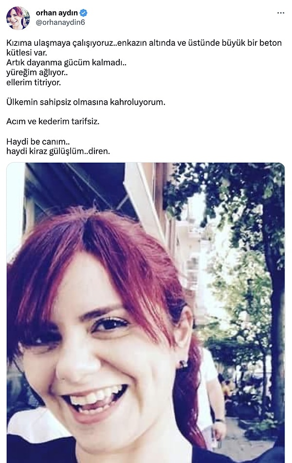 Ardından hepimizi hüngür hüngür ağlatan, "Ülkemin sahipsiz olmasına kahroluyorum. Acım ve kederim tarifsiz. Haydi be canım... haydi kiraz gülüşlüm...diren." sözleri dökülmüştü ağzından.