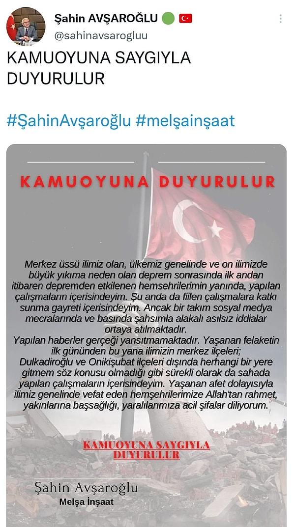 Bu arada tabii Avşaroğlu'nun "iddialar gerçeği yansıtmıyor" açıklaması var, onu da şuraya bırakalım 👇