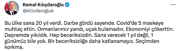 CHP lideri Kılıçdaroğlu, İktidarın sebep olduğu yıkım ve seçim üzerinden eleştirilerde bulundu.