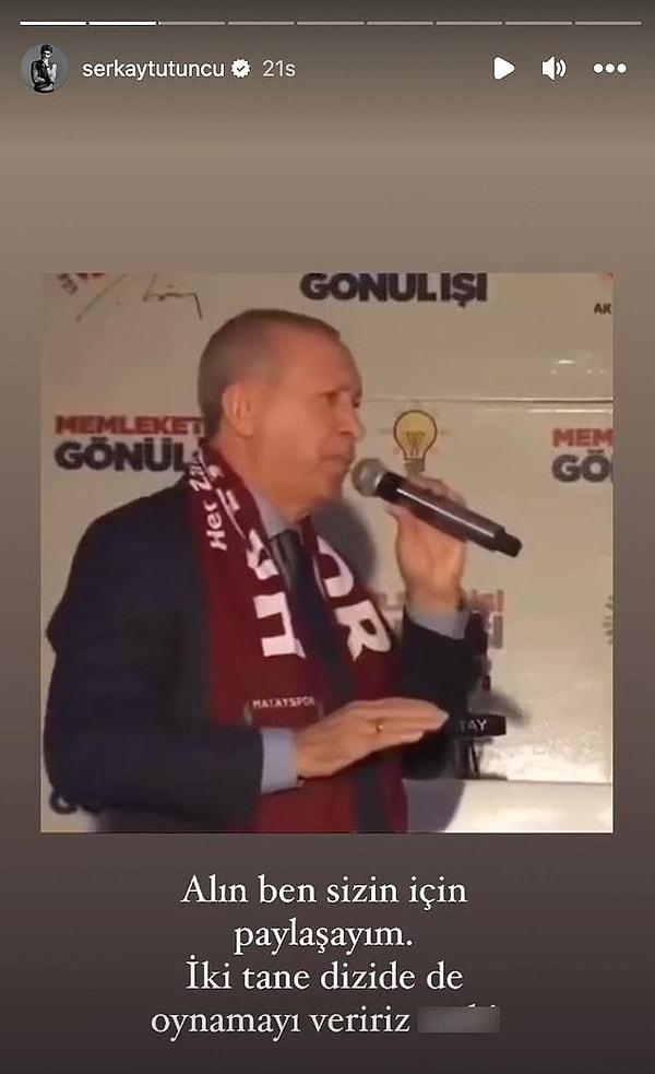 Öyle ki Erdoğan'ın "imar affı" konuşmasını paylaşarak "İki dizide de oynamayıverin" tepkisinde bulundu.