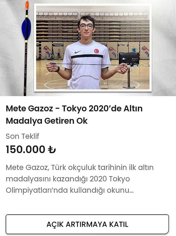 Mete Gazoz'un altın madalyayı kazandığı ok, Semih Saygıner'in şampiyonluk istekası, Çağla Büyükakçay'ın İstanbul Cup şampiyonluğunda giydiği kıyafet gibi manevi değeri yüksek parçalar depremzede çocuklarımıza destek olmak amacıyla sporcular tarafından bağışlandı.