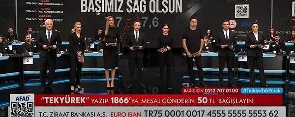 Yaşanılan afetin 10. gününde tüm ulusal kanallar ortak yayına geçti. Türkiye'nin bildiği ve tanıdığı tüm ünlüler aynı yayında ekranlara çıkarak bağış telefonlarını açtı.