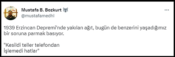 1939 yılında yakılan o ağıt, Kahramanmaraş merkezli deprem felaketinden sonra yaşadığımız bir soruna parmak basıyor; "Kesildi teller telefondan. İşlemedi hatlar"