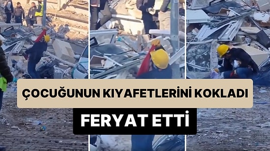 Depremde Hayatını Kaybeden Çocuğunun Enkaz Altından Çıkan Kıyafetlerini Koklayarak Feryat Eden Baba