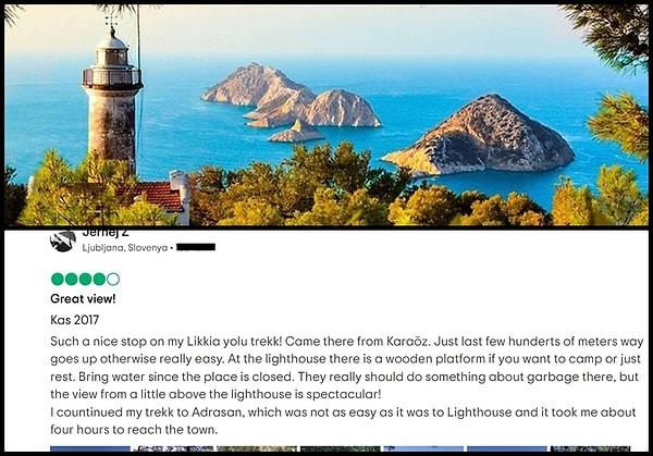 3. Slovenyalı turistin Antalya'da bulunan Gelidonya Feneri için yaptığı ayrıntılı ve bilgilendirici yorum.