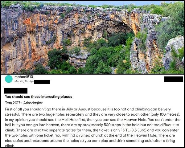 6. Mersin'de bulunan Cennet - Cehennem mağaralarını gezmiş ve gözlemlerini kendince paylaşmış macera sever turistin uzun yorumu.