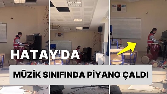 Hatay'da Depremde Zarar Gören Okulun Müzik Sınıfında Piyano Çalan Müzik Öğretmeni