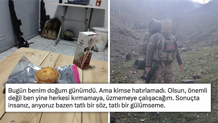 Kimsenin Hatırlamadığı Doğum Gününü Topkek ve Meyve Suyu İle Kutlayan Asker Hepimizi Duygulandırdı