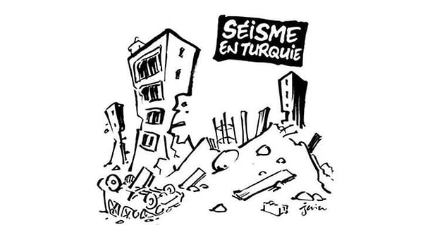 Charlie Hebdo, Türkiye'nin 10 ilinde büyük yıkımlara neden olan ve 41 binden fazla insanın hayatını kaybettiği depremler sonrası paylaştığı bir karikatürle tepki çekmişti.