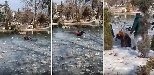 Gölete düşen çocuğu ise annesinin yardım çığlıklarını duyan dalgıç polis kurtardı.