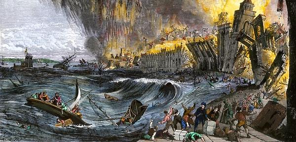 Büyük Lizbon depremi olarak da bilinen 1755 Lizbon depremi 1 Kasım sabahı saat 09.40’ta Azizler Günü’nde meydana geldi. Portekiz’le birlikte İber Yarımadasını ve Kuzeybatı Afrika’yı vuran depremin ardından bölgede yangınlar ve tsunami meydana geldi; çevreyi neredeyse tamamen yok etti.