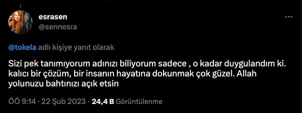 Sosyal medya kullanıcılarından Ala Tokel'e teşekkür dolu ve minnet gösteren yorumlar yağmaya başladı.