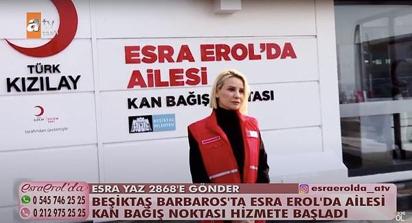 3. Hafta içi her gün ATV ekranlarında evlerimize misafir olan Esra Erol, İstanbul'un Beşiktaş ilçesinde kurulan 'Esra Erol'da Ailesi Kan Bağış Bankası' projesini hayata geçirdiklerini duyurdu.