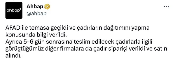 Kızılay'dan alınan çadırlar AFAD'ın da yardımıyla dağıtılmış.