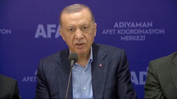 Cumhurbaşkanı Recep Tayyip Erdoğan, Kahramanmaraş merkezli depremlerden etkilenen bölgelerde incelemelerde bulunmak için gittiği Adıyaman'da açıklama yaptı.