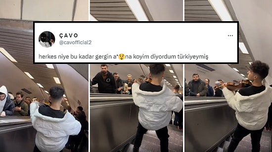 Yürüyen Merdivende Keman Çalan Genci Acayip Gergin Bir Şekilde İzleyen İnsanların Viral Olan Görüntüleri