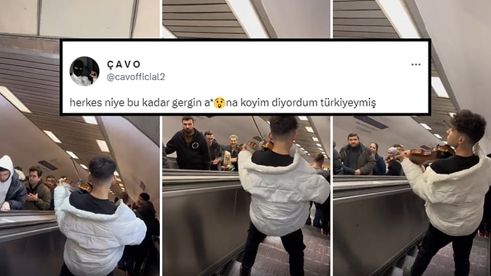 Yürüyen Merdivende Keman Çalan Genci Acayip Gergin Bir Şekilde İzleyen İnsanların Viral Olan Görüntüleri