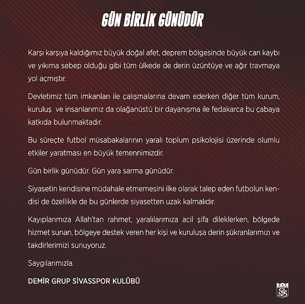 Sivasspor: "Gün birlik günüdür"