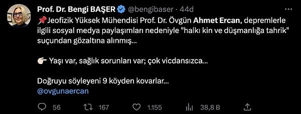Prof. Dr. Bengi Başer, Ercan'ın yaşına ve sağlık durumuna dikkat çekti.